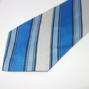 Vintage 60's-70's Oleg Cassini Burma Men's Tie Blue Silver Stripe Polyester